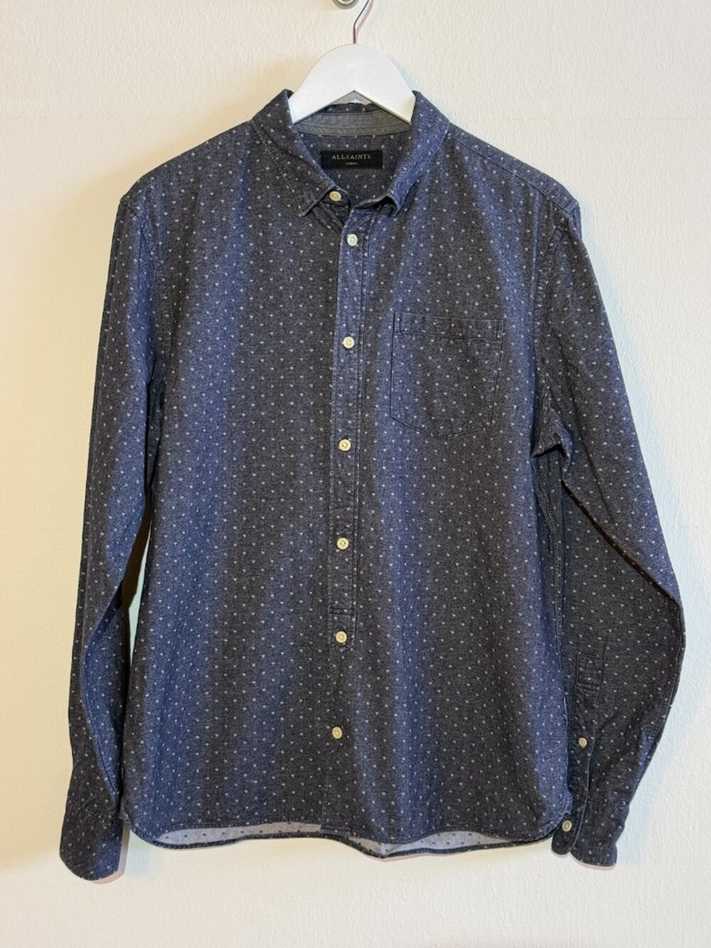 ALLSAINTS Cresco Long-Sleeve Shirt Men's Size Large Dark Grey/Blue